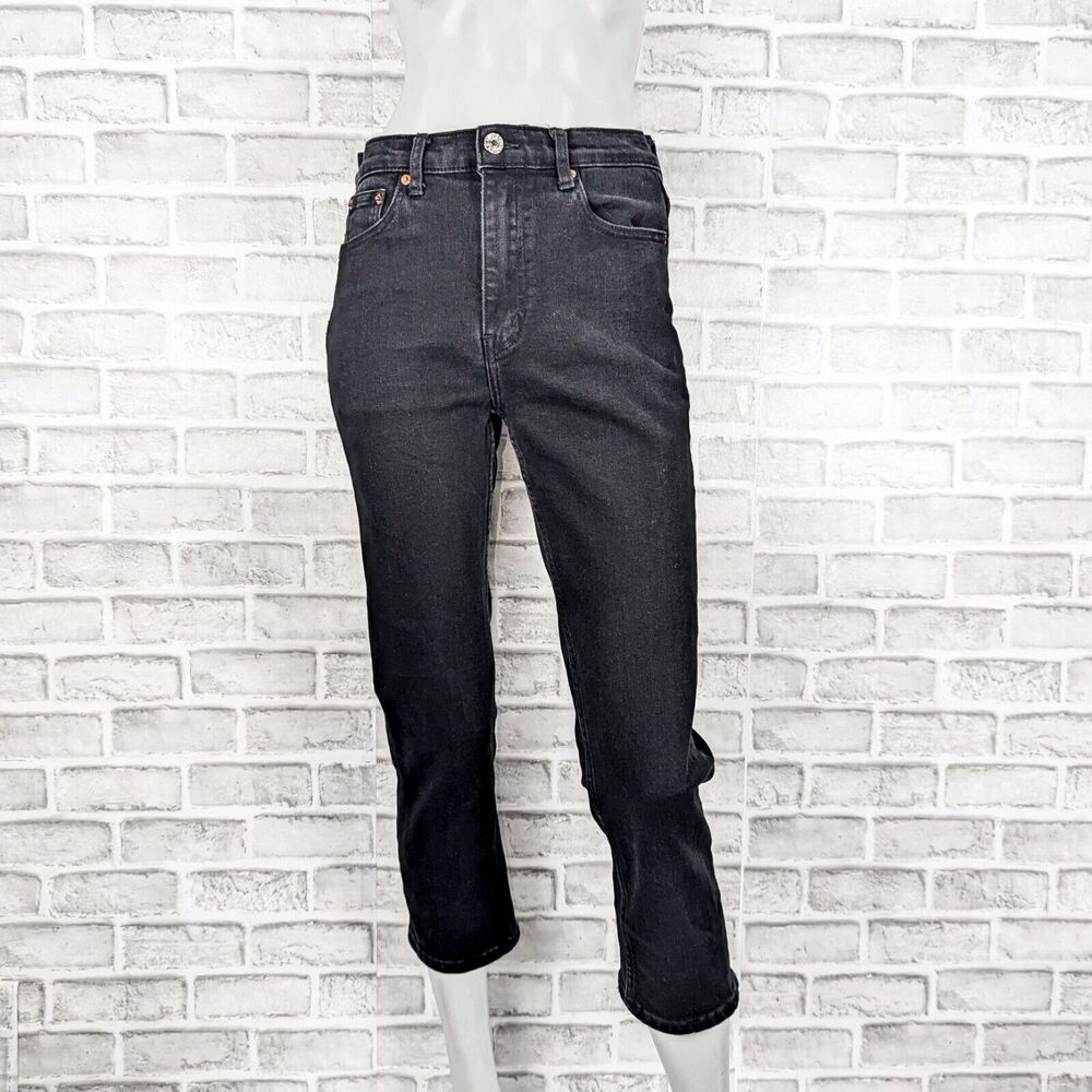 RE/DONE Women's High Waist Stretch Crop Denim Jeans in Black Med Vain sz 29